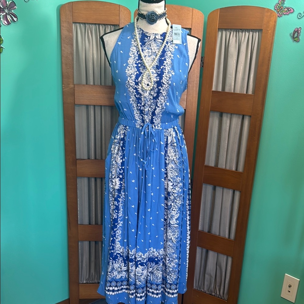 LOFT Blue and White Midi Dress